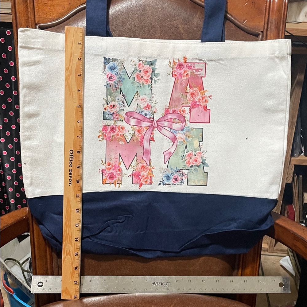 Floral Mama Tote Bag - White and Navy